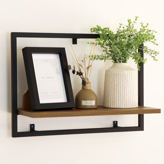 Rectangle Wood And Metal Wall Shelf