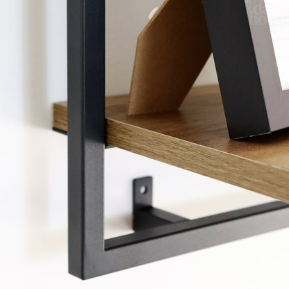 Rectangle Wood And Metal Wall Shelf