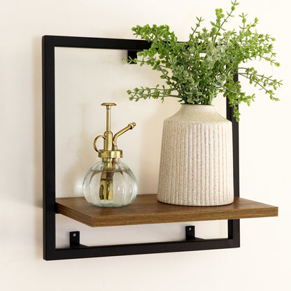 Square Wood And Metal Wall Shelf