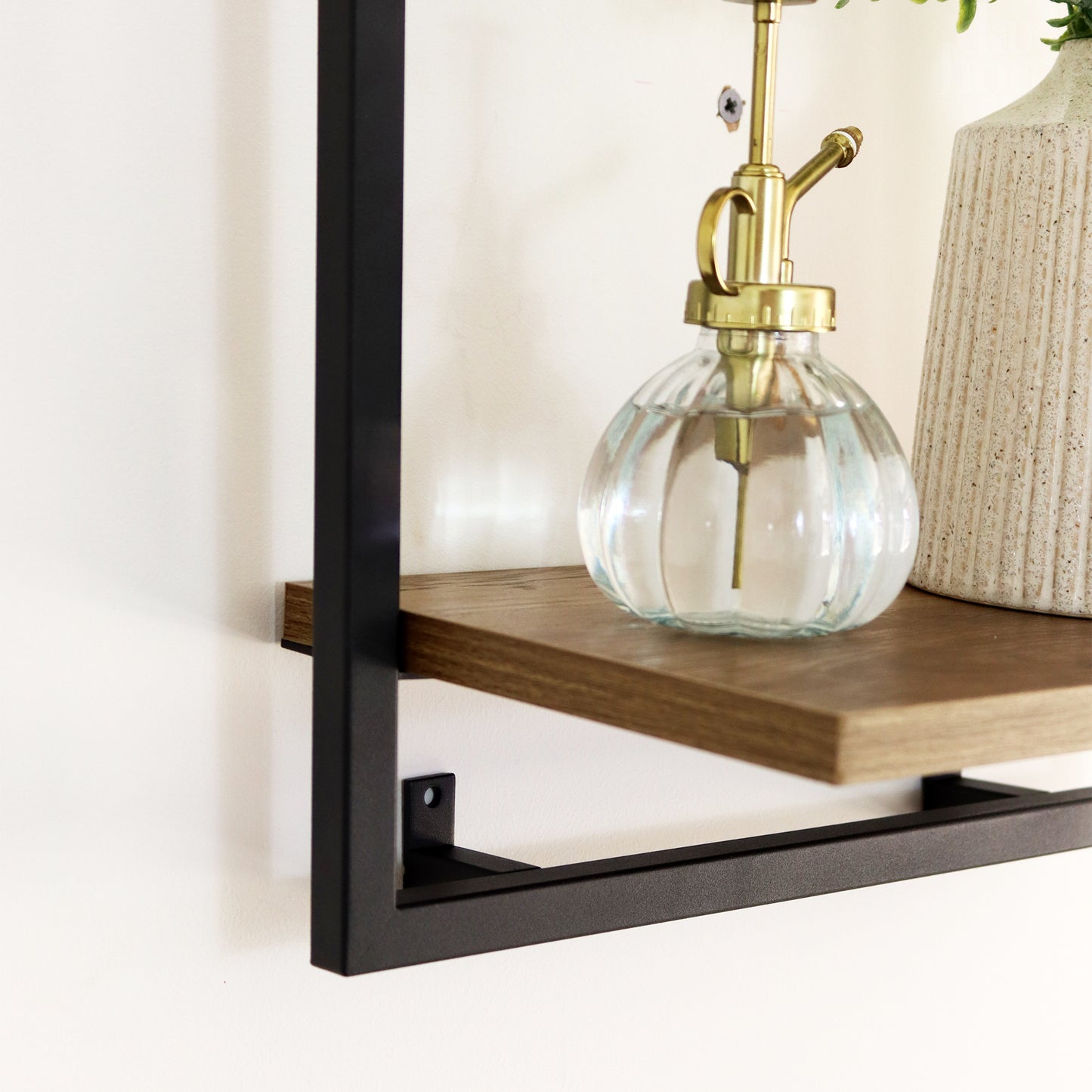 Square Wood And Metal Wall Shelf