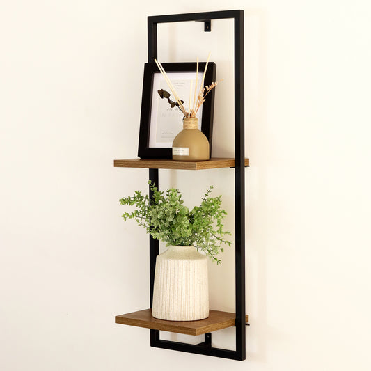 Long 2 Tier Wood And Metal Wall Shelf