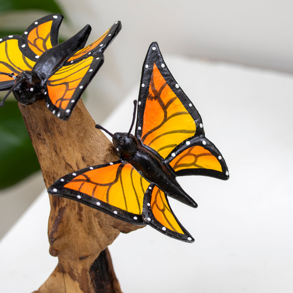 Teak Root Double Monarch Butterfly Sculpture