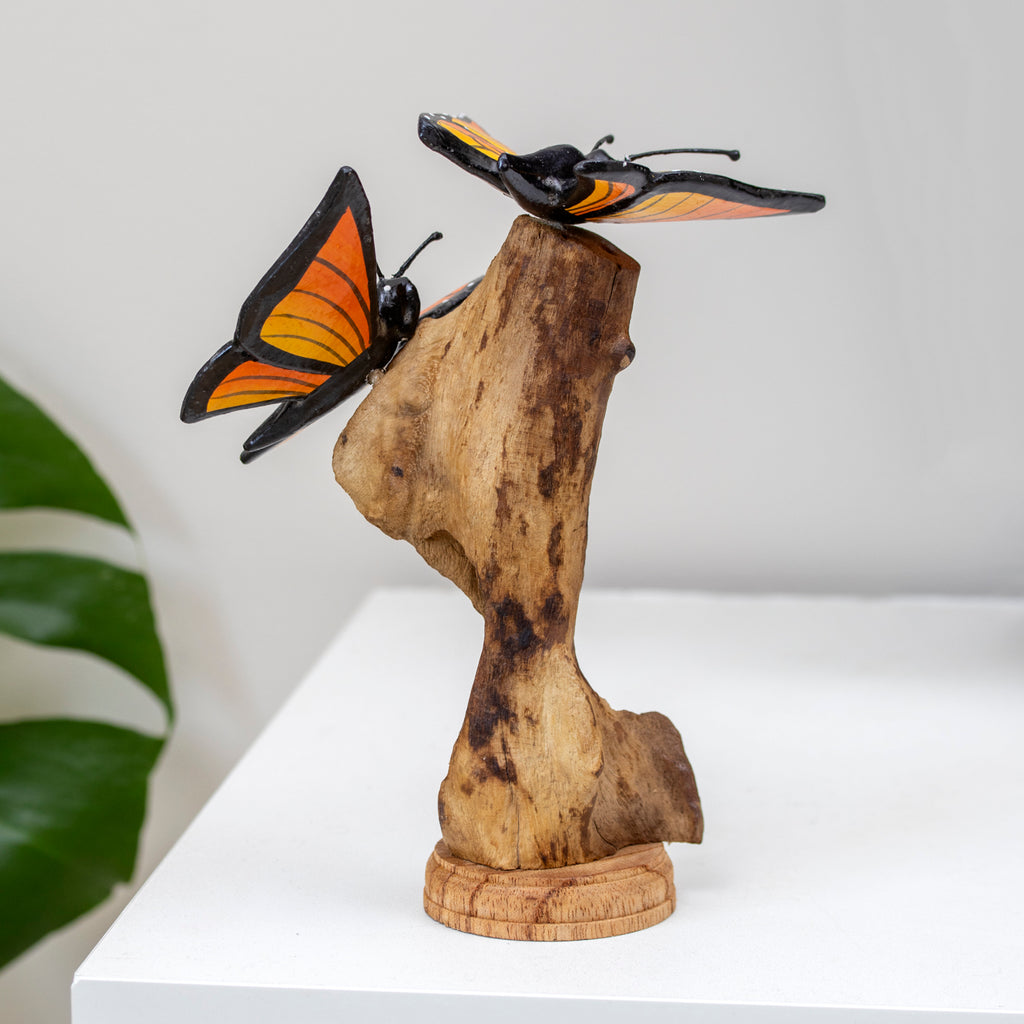 Teak Root Double Monarch Butterfly Sculpture
