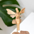 Teak Root Fairy On Mystical Mushrooms Sculpture