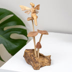 Teak Root Fairy On Mystical Mushrooms Sculpture