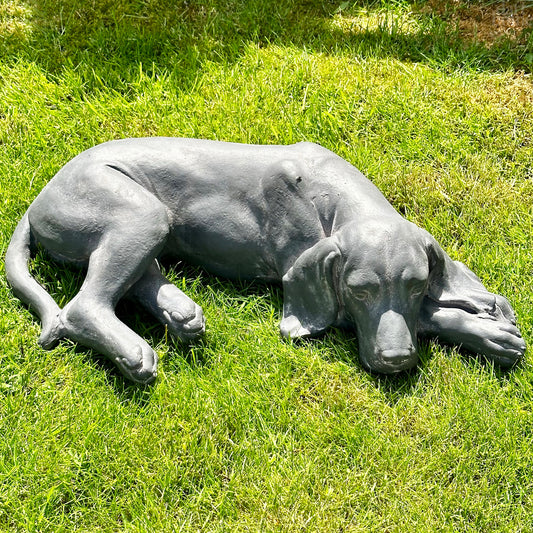 Große Hundeskulptur mit grauem Inhalt
