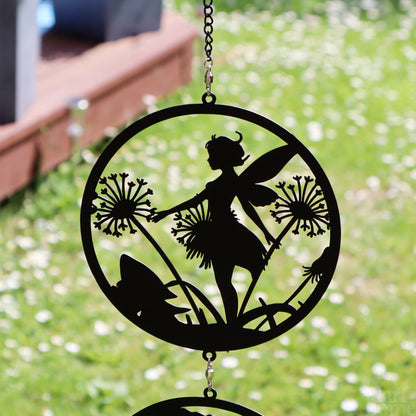 Black Fairy Silhouette Hanging Trio Wind Spinner