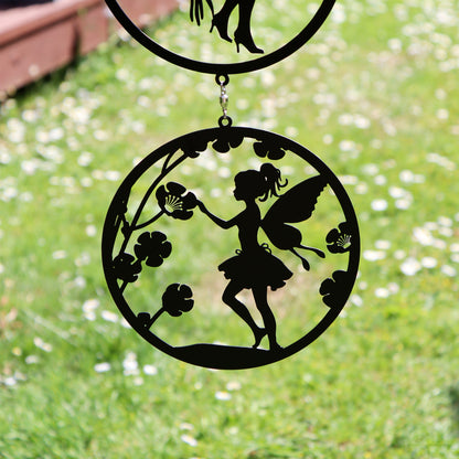 Black Fairy Silhouette Hanging Trio Wind Spinner