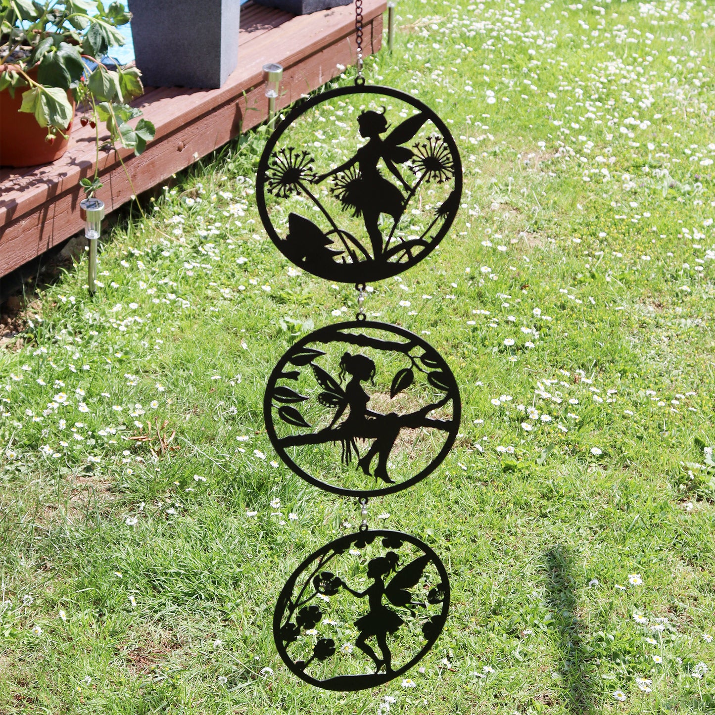 Black Fairy Silhouette Hanging Trio Wind Spinner