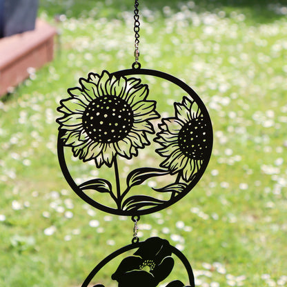 Black Floral Silhouette Hanging Trio Wind Spinner