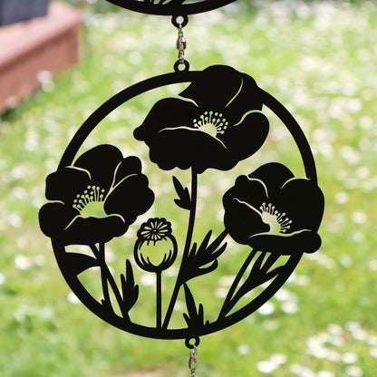 Black Floral Silhouette Hanging Trio Wind Spinner