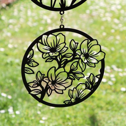 Black Floral Silhouette Hanging Trio Wind Spinner