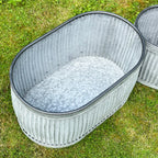 Set Of 3 Galvanised Oval Tub Planters