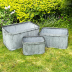 Set mit 3 verzinkten rechteckigen Pflanzgefäßen