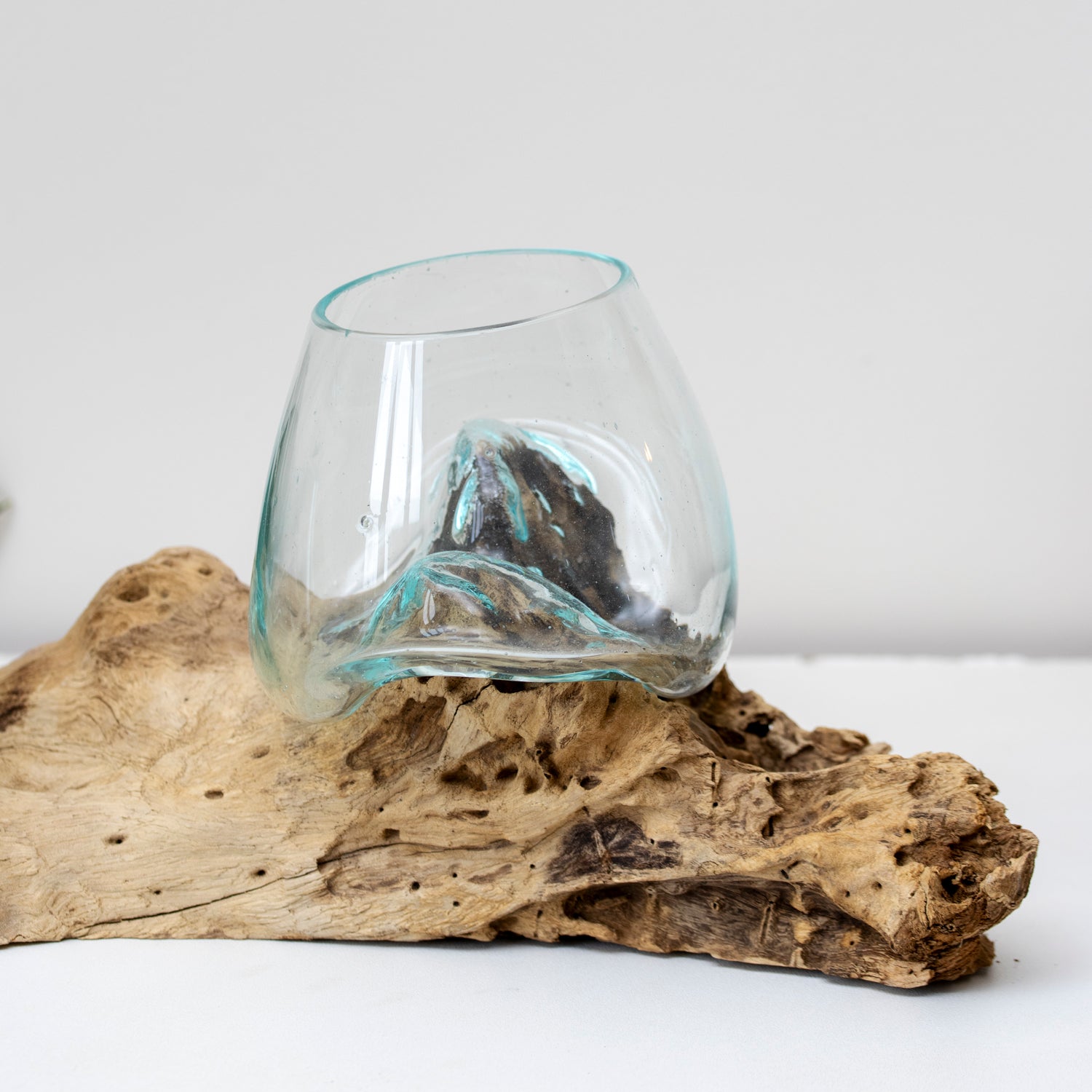 Low Teak Root & Double Molten Glass Bowl