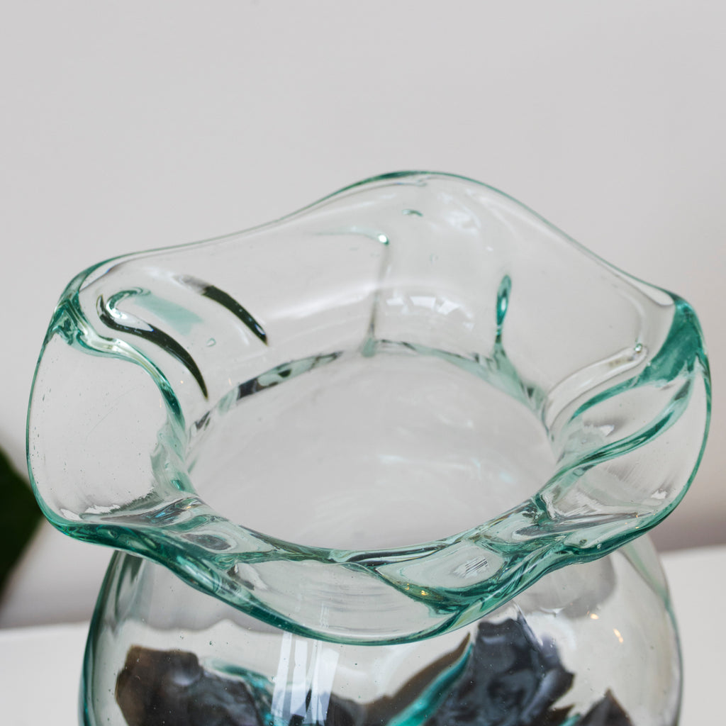 Teak Root With Large Crinkle Molten Glass Bowl