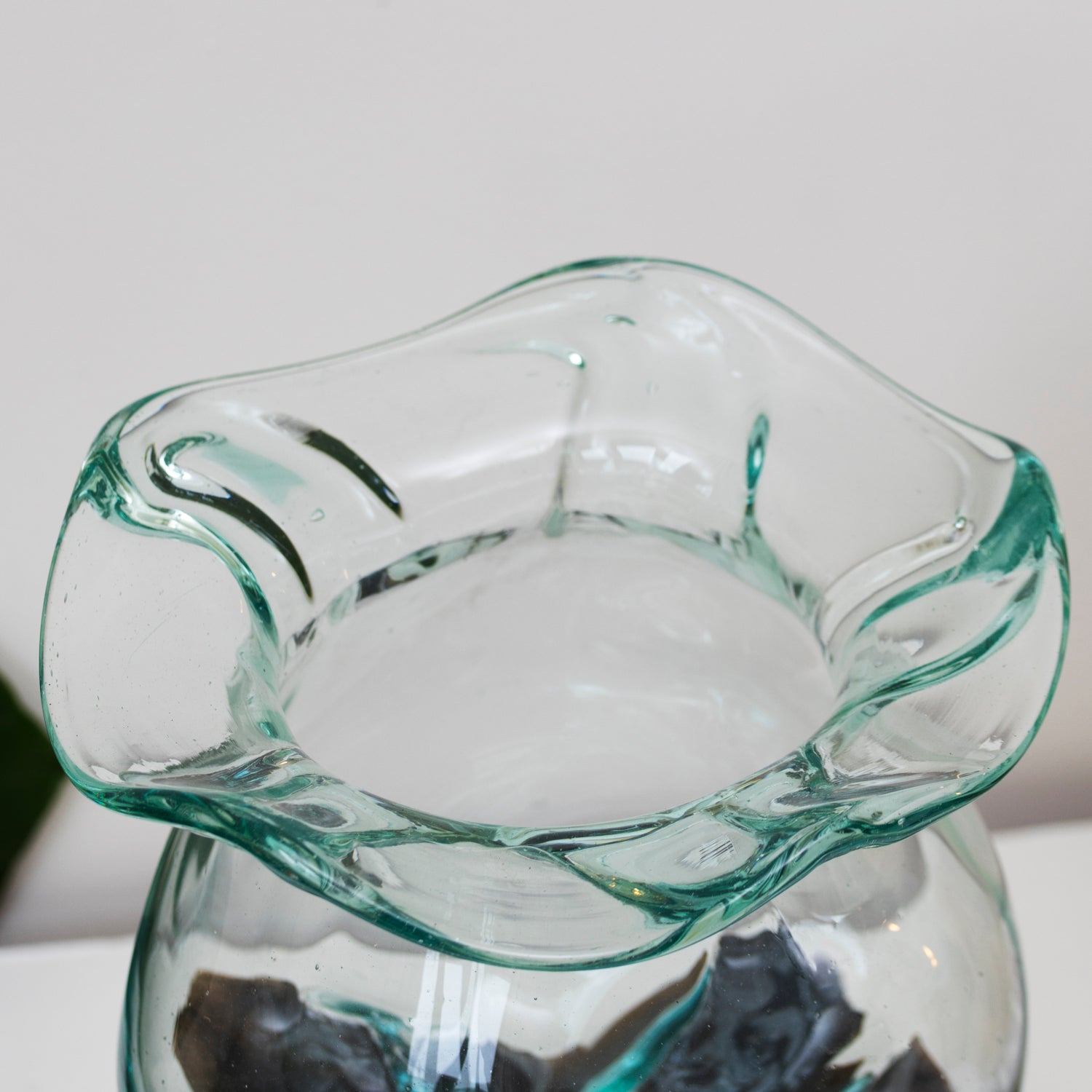 Teak Root With Large Crinkle Molten Glass Bowl