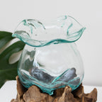 Teak Root With Large Crinkle Molten Glass Bowl