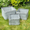 Set Of 3 Galvanised Square Dolly Tub Planters