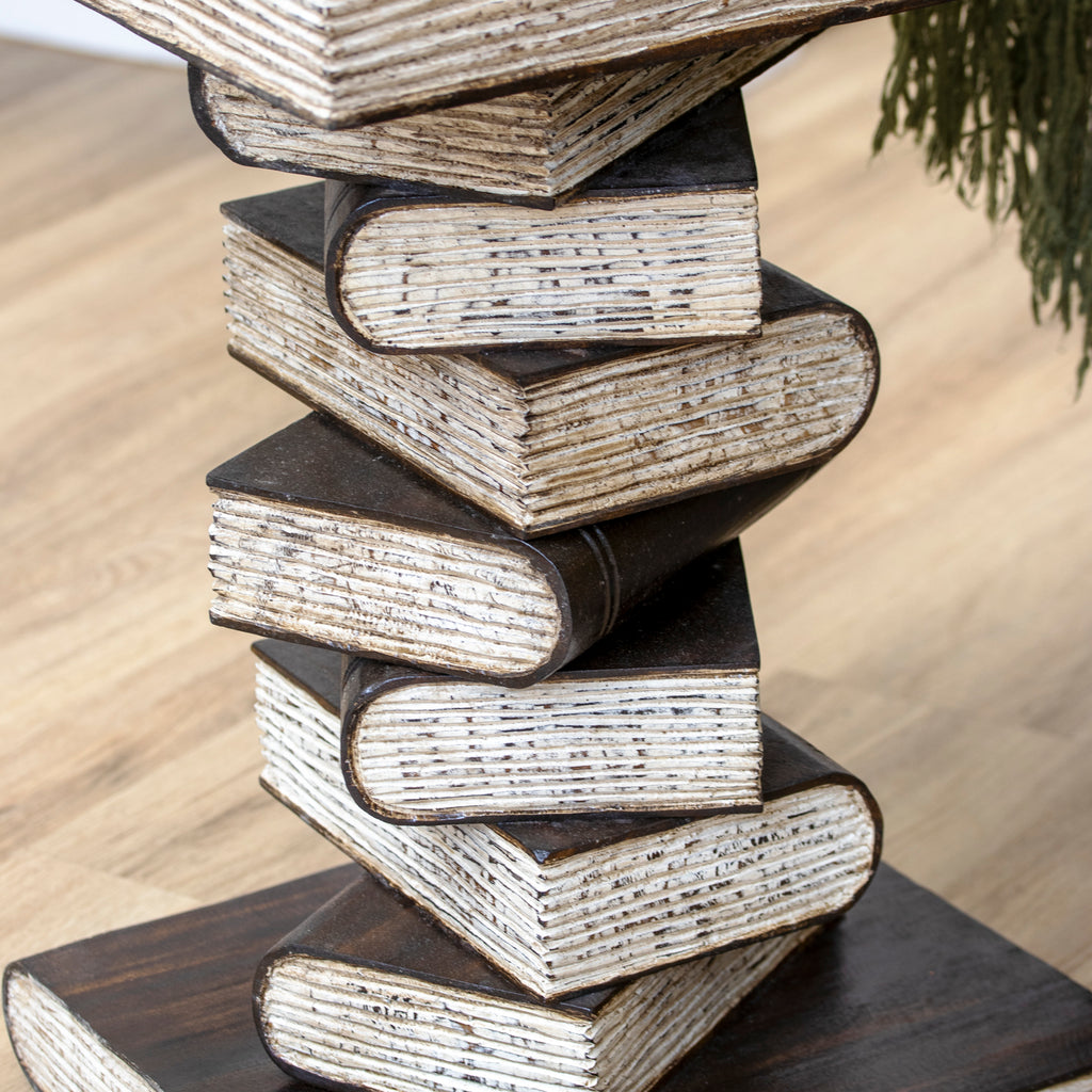 Large Wood Book Stack Side Table