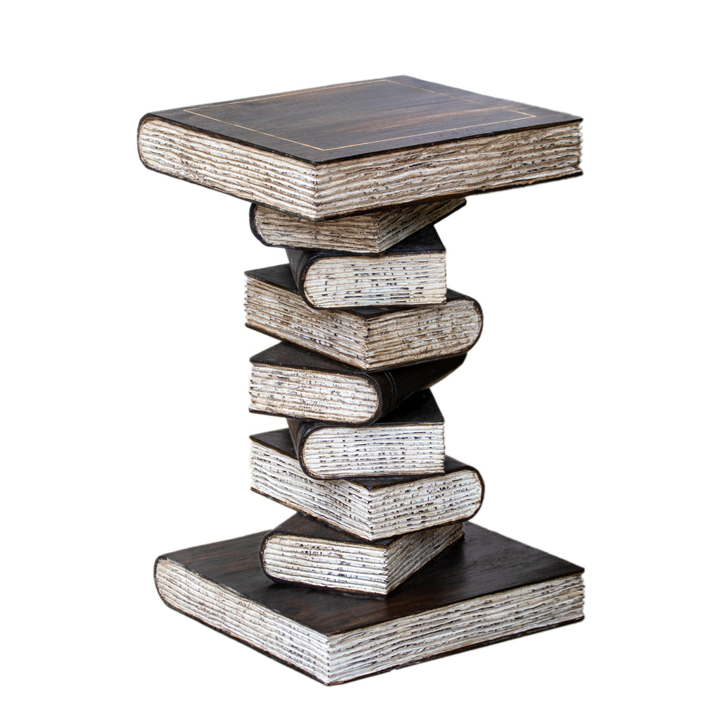 Large Wood Book Stack Side Table