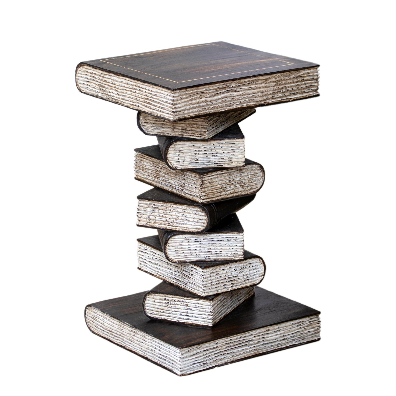 Large Wood Book Stack Side Table