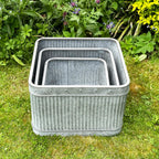 Set Of 3 Galvanised Square Tub Planters