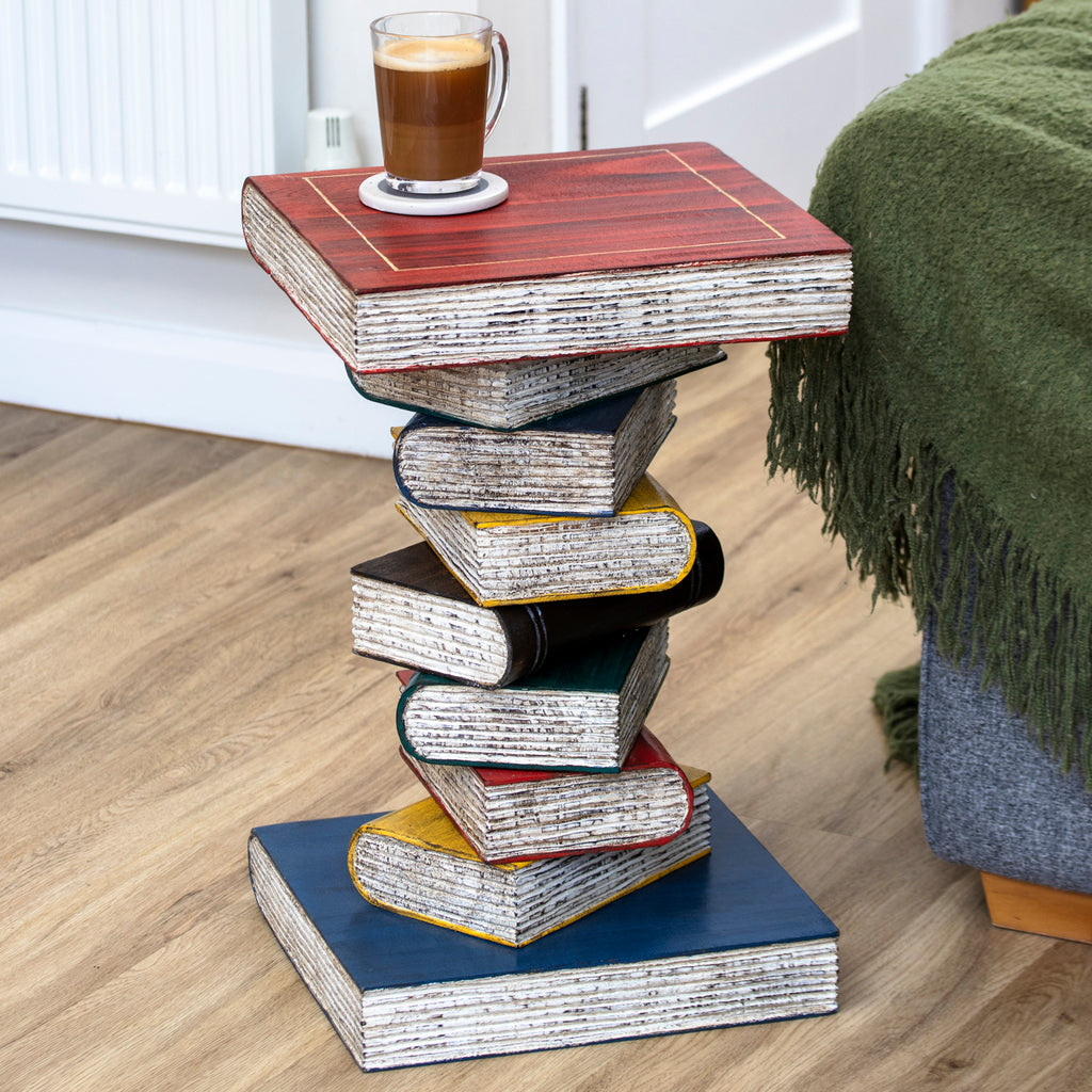 Large Wood Colourful Book Stack Side Table