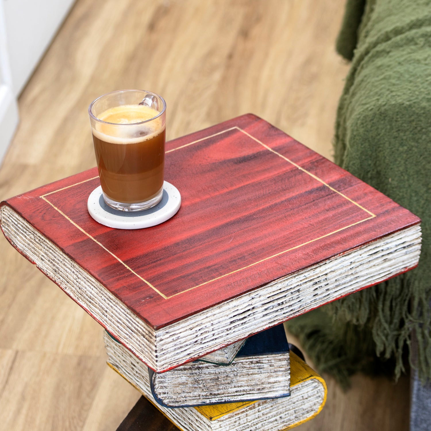 Large Wood Colourful Book Stack Side Table
