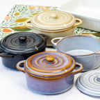 Set Of 4 Small Round Reactive Glaze Casserole Dishes