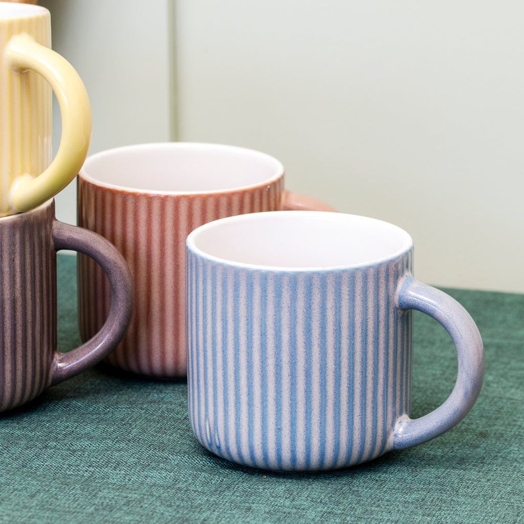 Set Of 4 Ribbed Reactive Glaze Mugs