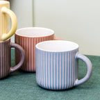 Set Of 4 Ribbed Reactive Glaze Mugs