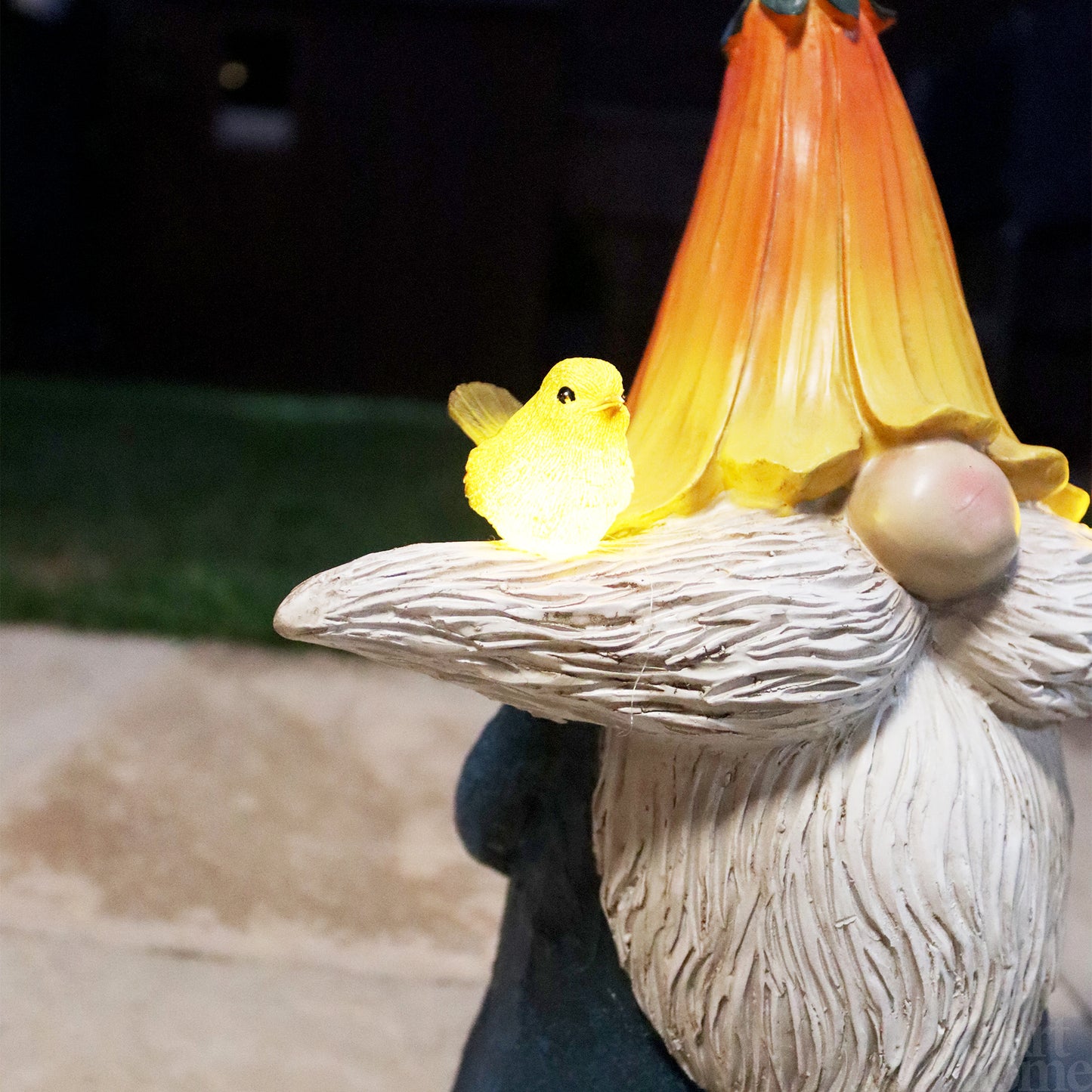 Gnome With Birds Solar Garden Ornament