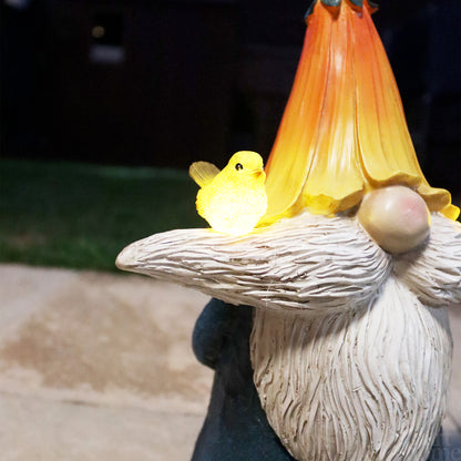 Gnome With Birds Solar Garden Ornament