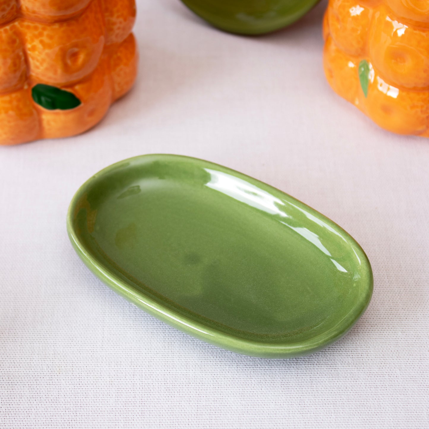 Orange Salt And Pepper Shakers With Tray