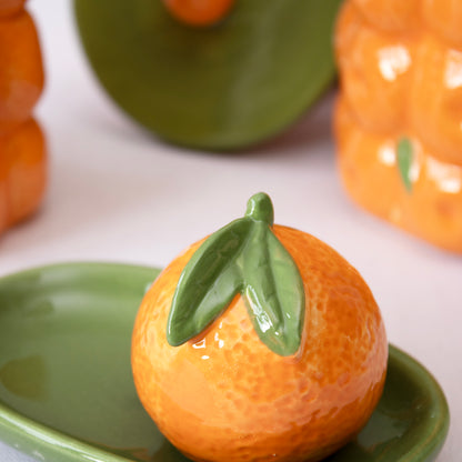 Orange Salt And Pepper Shakers With Tray