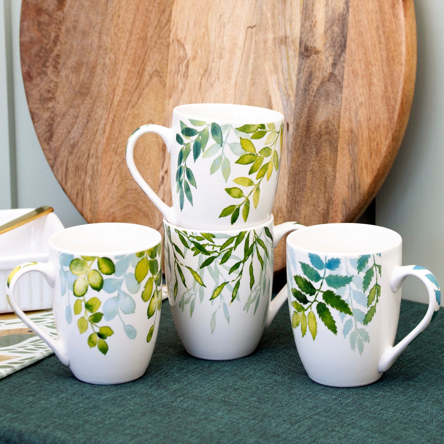 Set Of 4 Green Forest Mugs