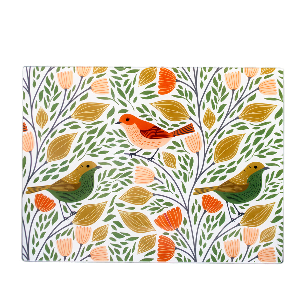Floral Songbird Glass Worktop Saver