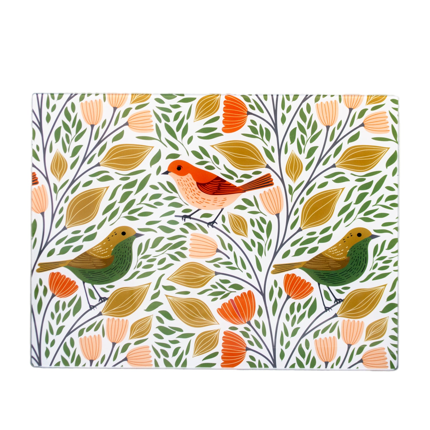 Floral Songbird Glass Worktop Saver