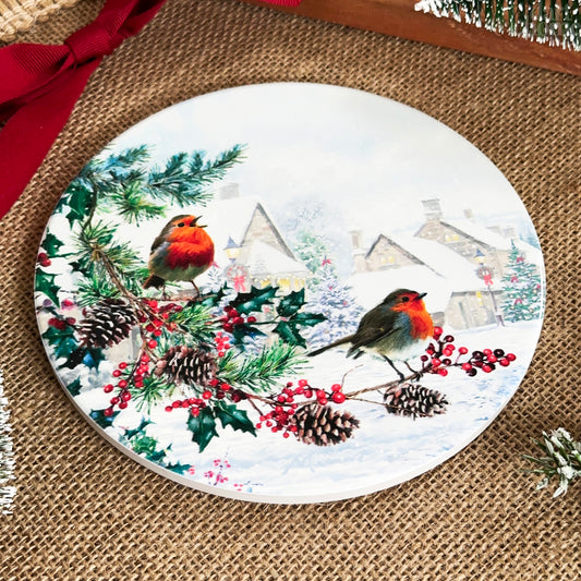 Ceramic Christmas Robins Trivet