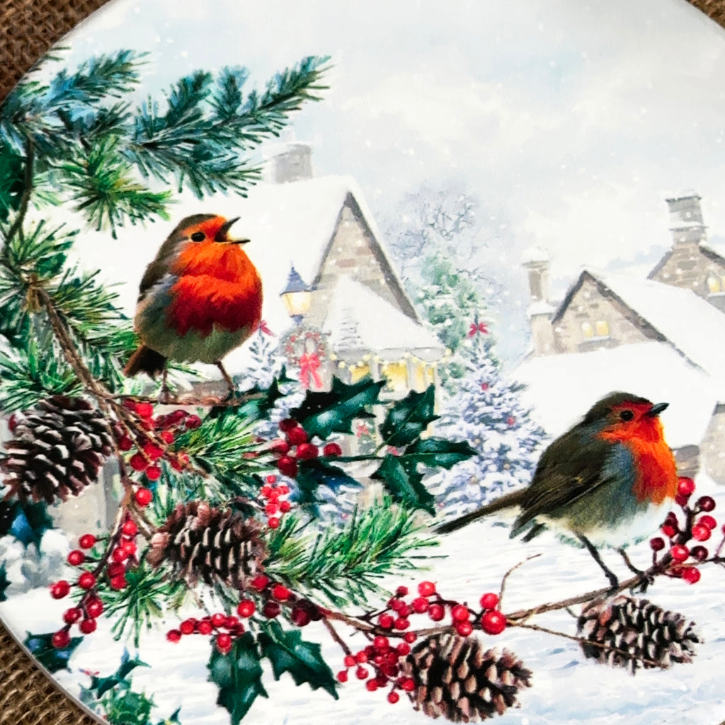 Keramik-Weihnachts-Rotkehlchen-Untersetzer