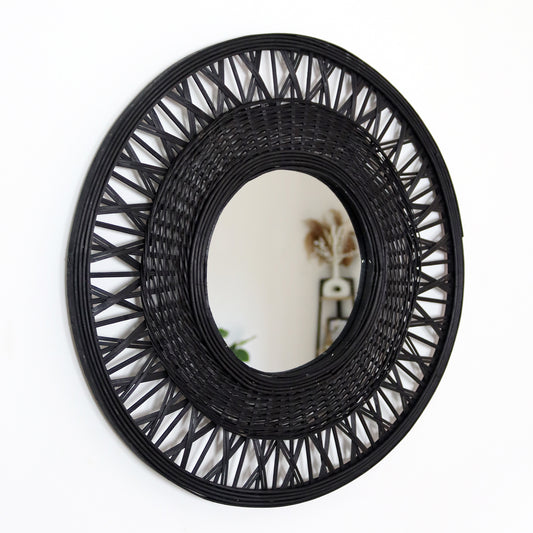 Round Black Bamboo Mirror