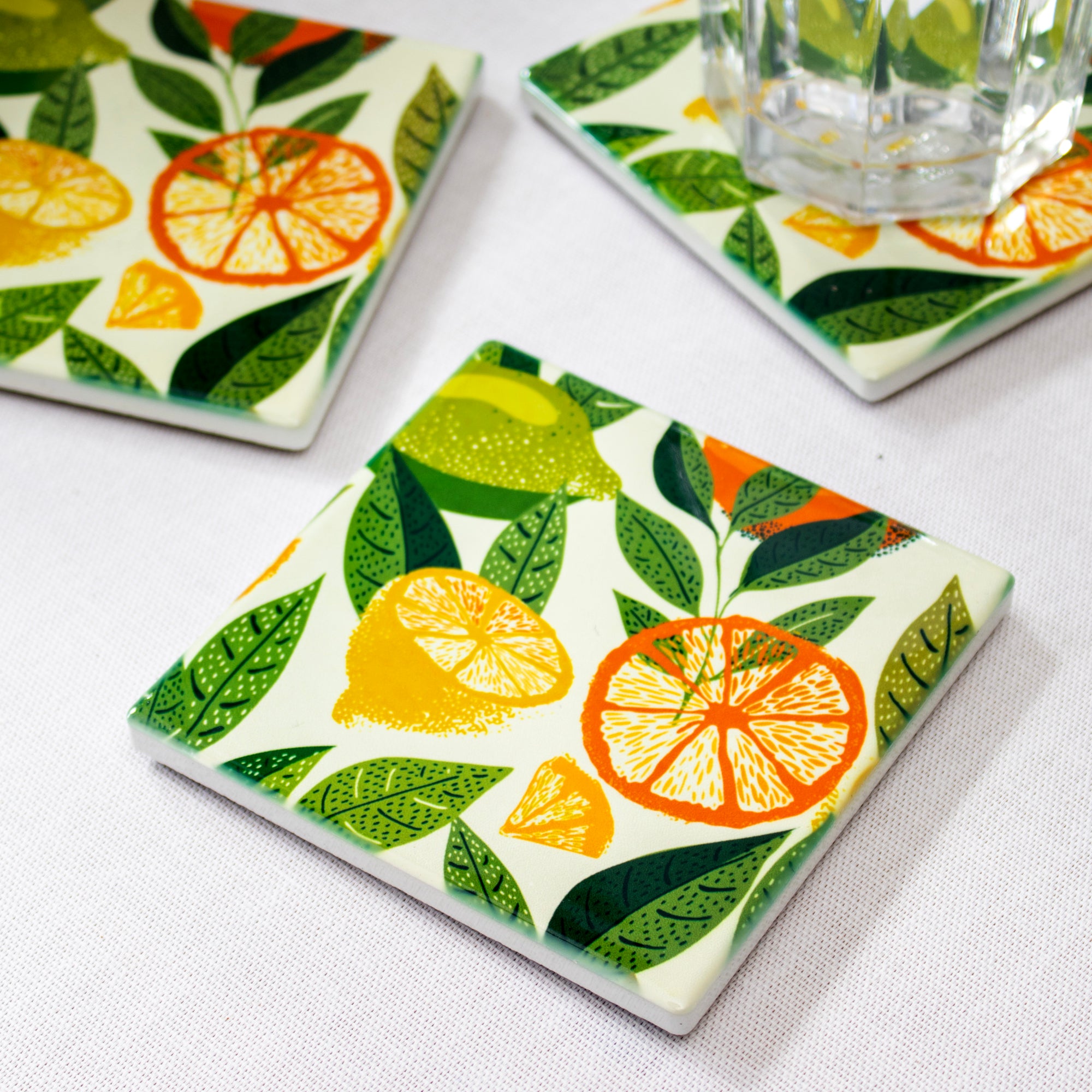 Set Of 4 Light Citrus Fruits Coasters