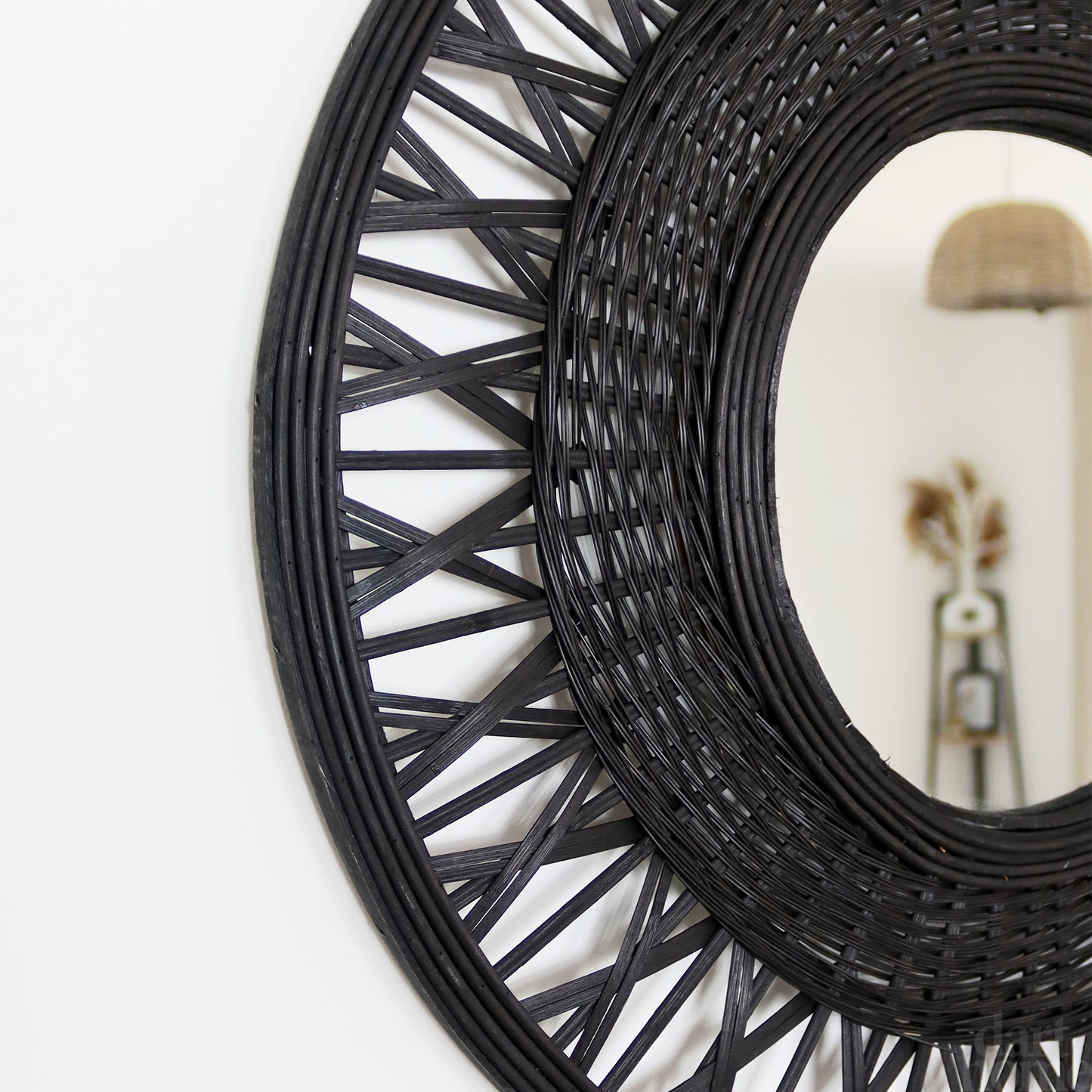 Round Black Bamboo Mirror