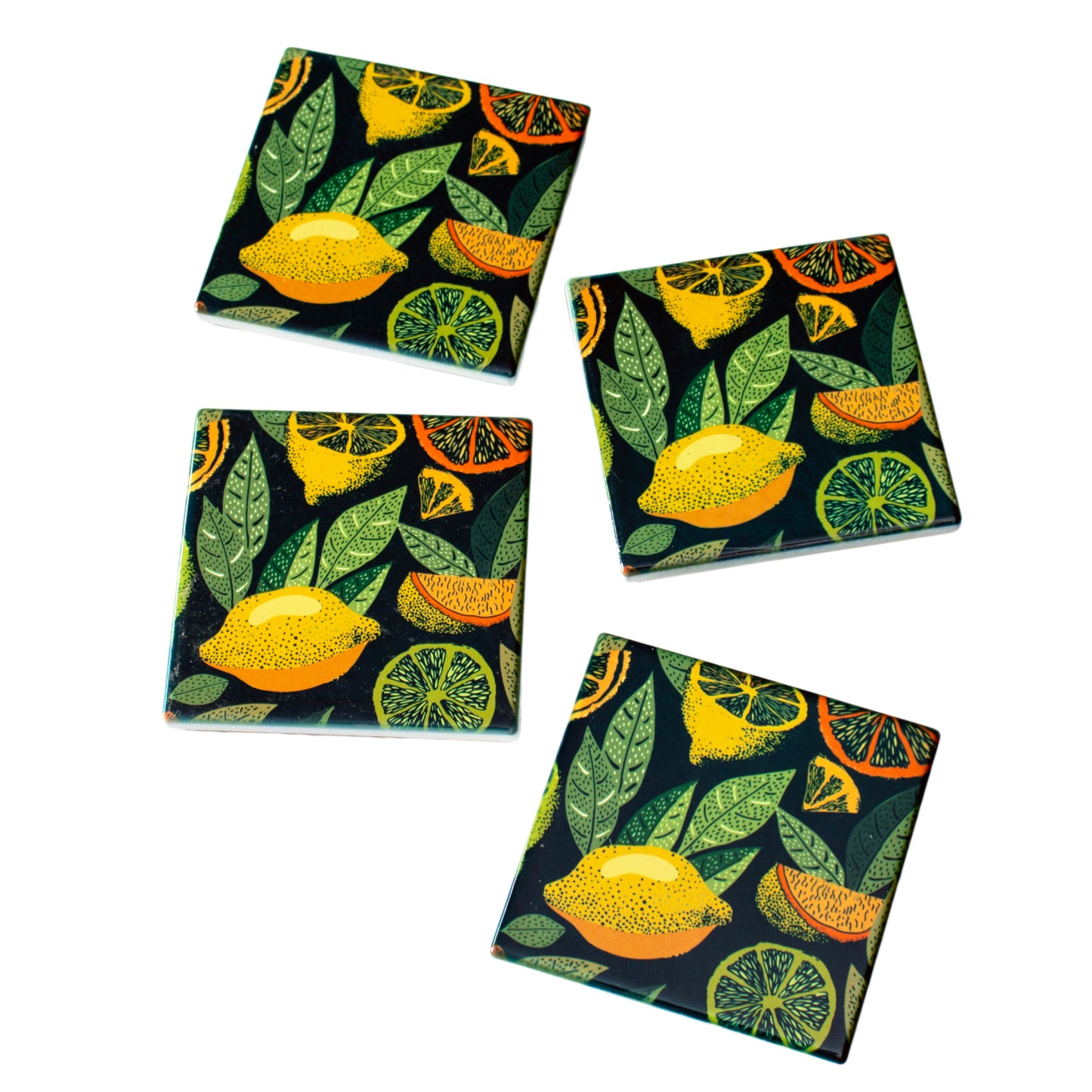 Set Of 4 Dark Citrus Fruits Coasters