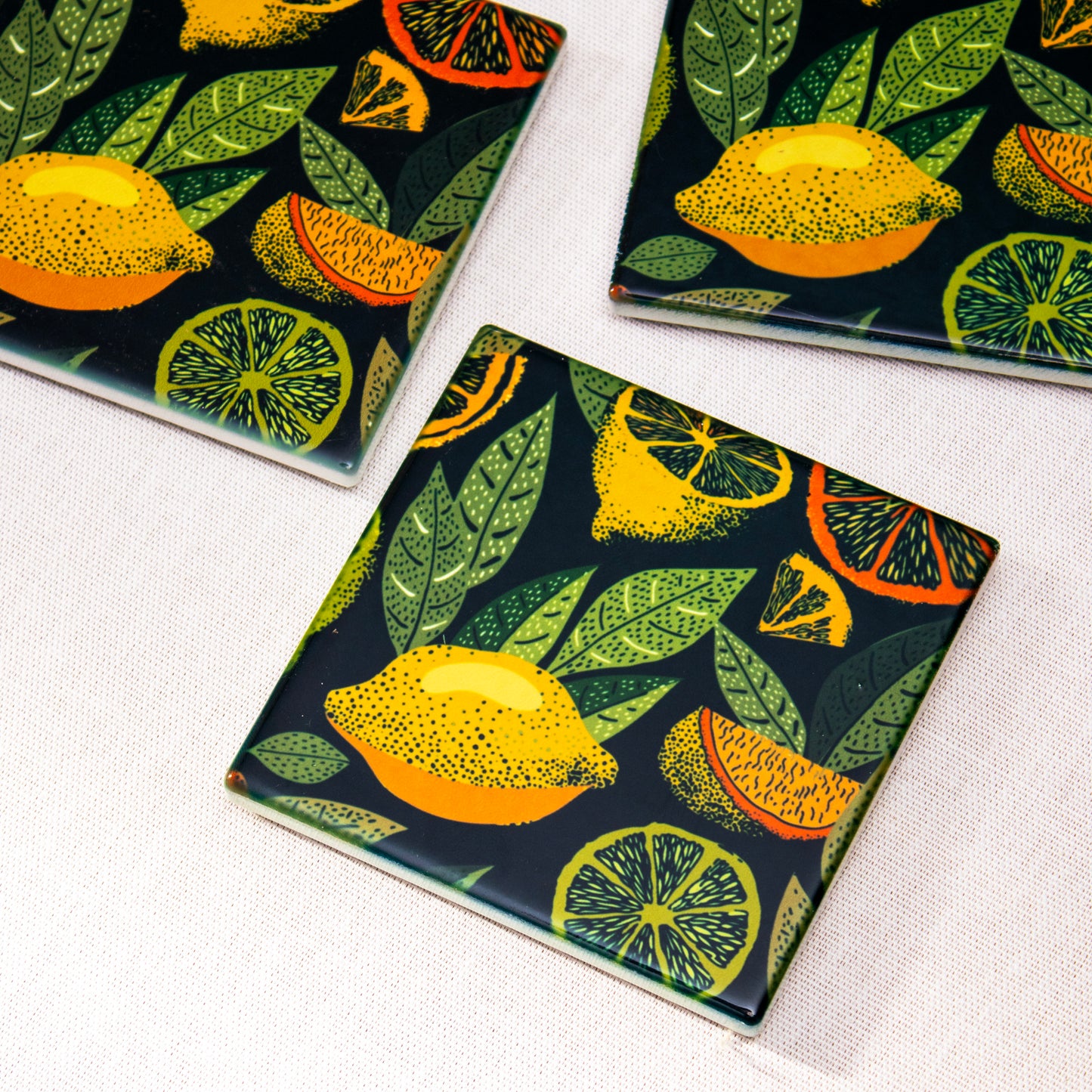 Set Of 4 Dark Citrus Fruits Coasters