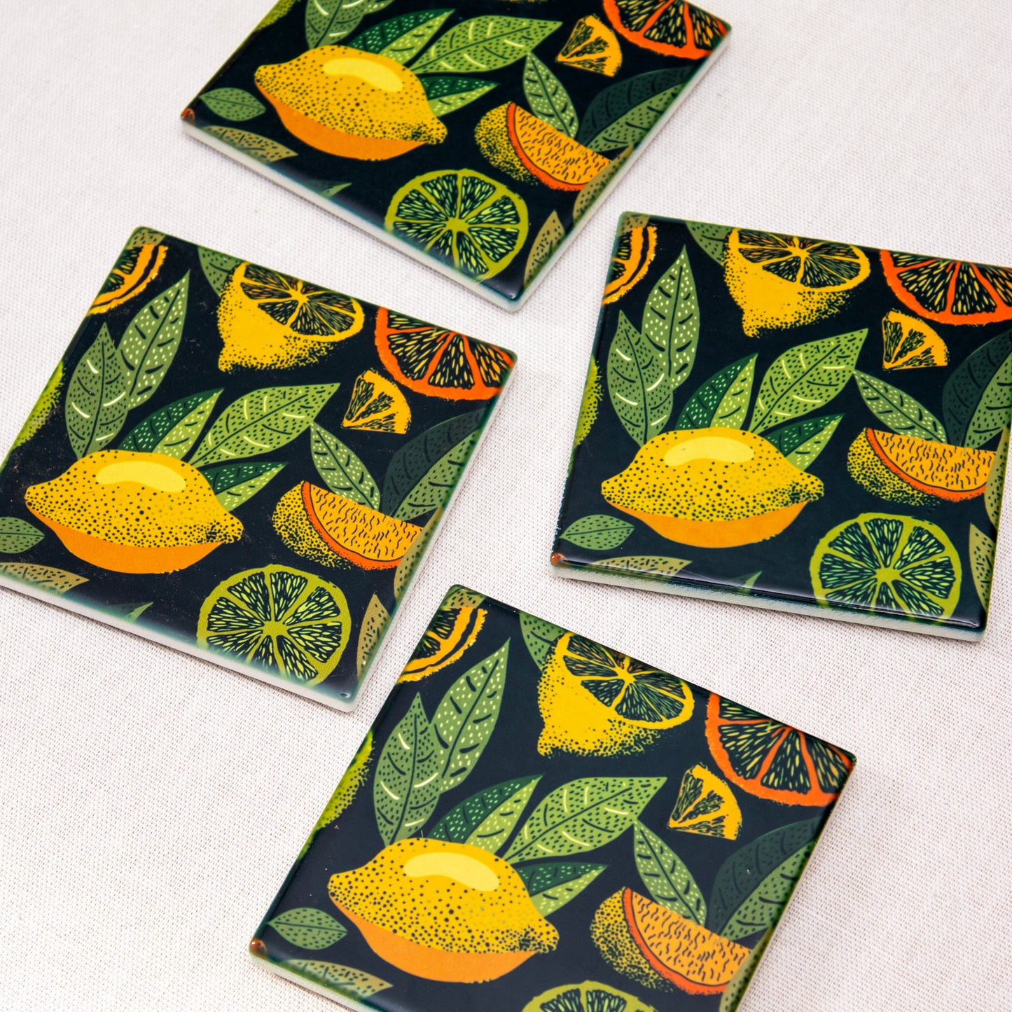 Set Of 4 Dark Citrus Fruits Coasters