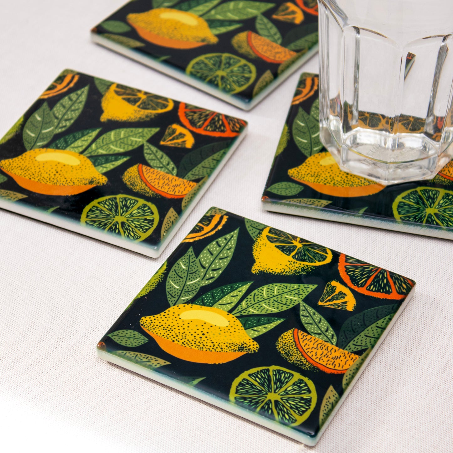 Set Of 4 Dark Citrus Fruits Coasters