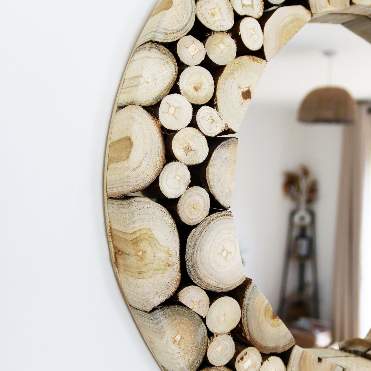 Round Teak Dowel Wall Mirror