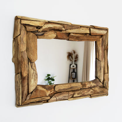 Rectangular Reclaimed Teak Root Pieces Mirror